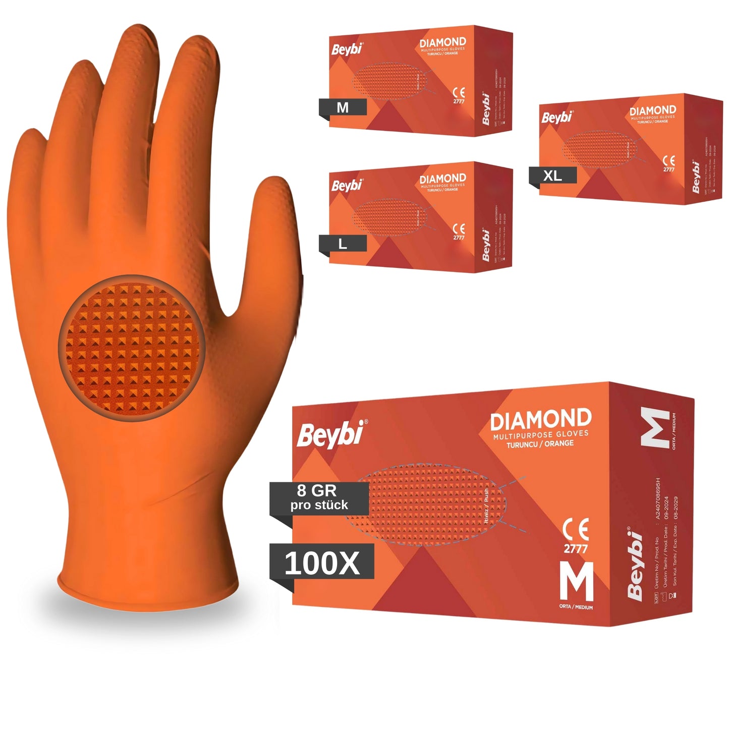 Beybi Diamond Nitrile Work Gloves – extra grip thanks to diamond-structured surface, robust &amp; durable