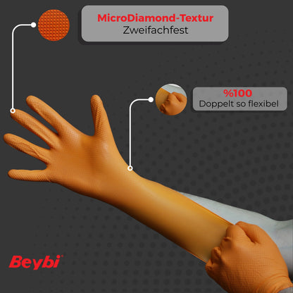 Beybi Diamond Nitrile Work Gloves – extra grip thanks to diamond-structured surface, robust &amp; durable