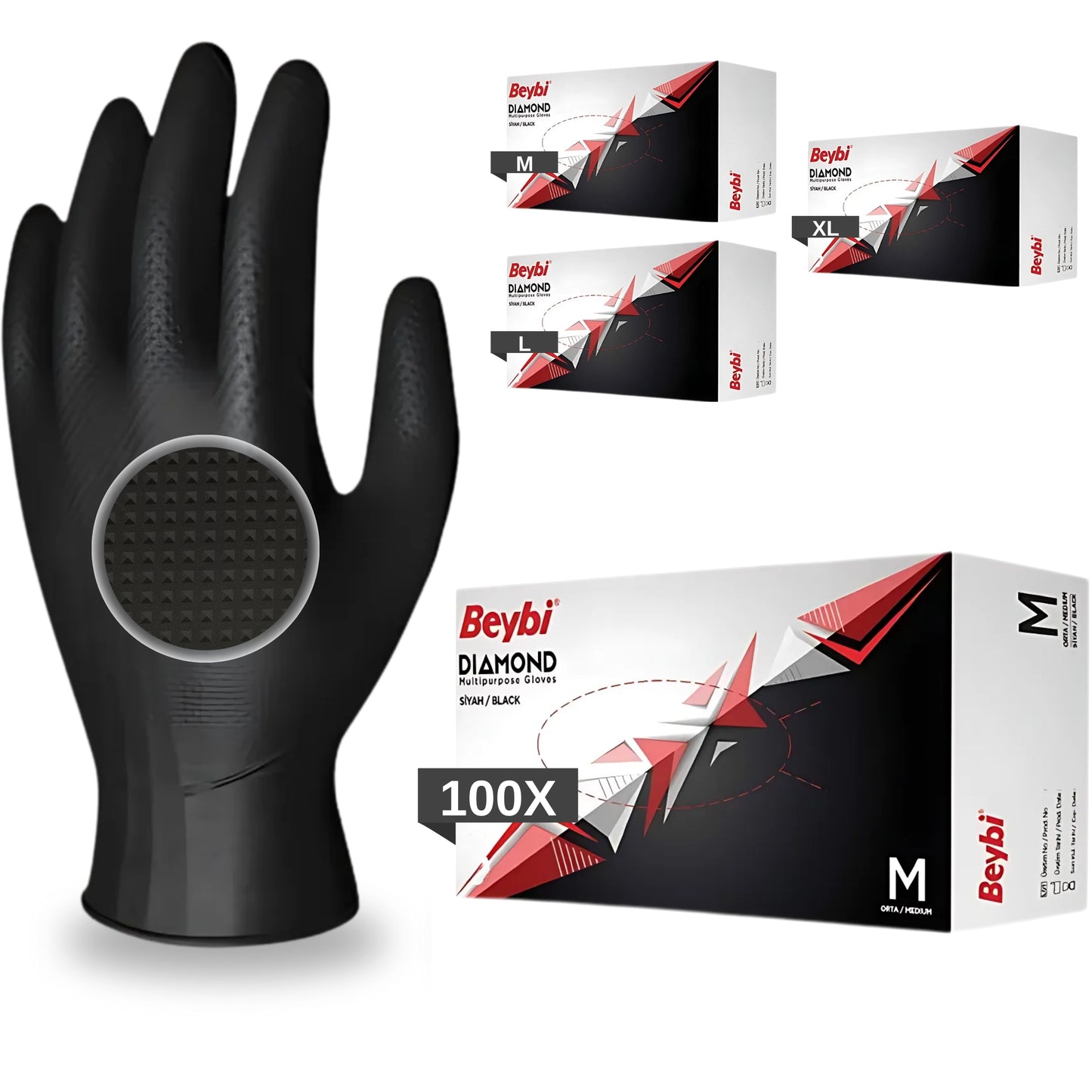 Beybi Diamond Nitrile Work Gloves – extra grip thanks to diamond-structured surface, robust &amp; durable